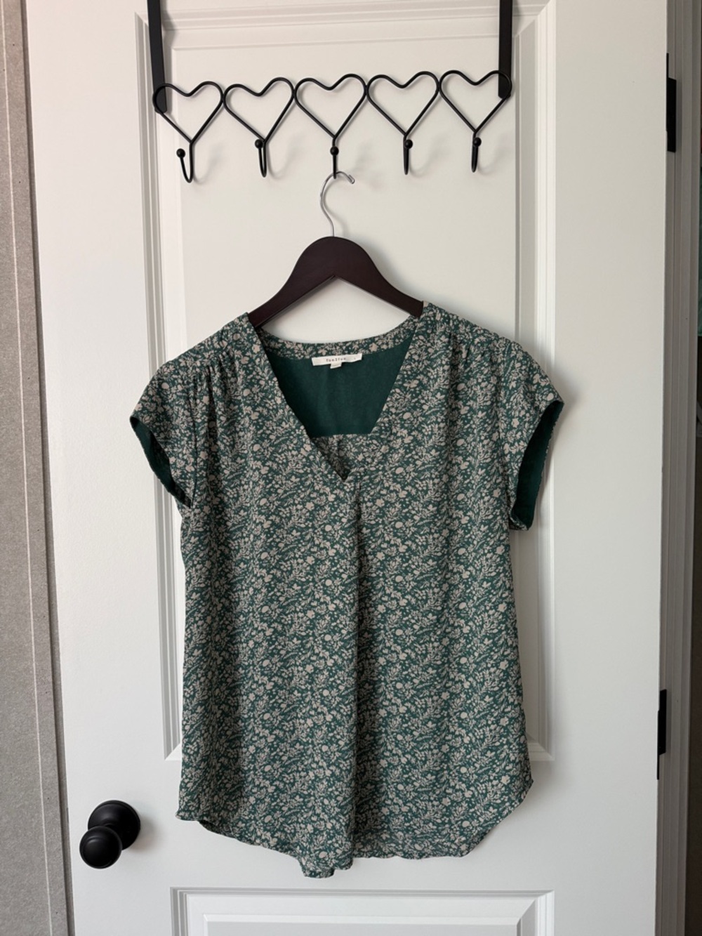 Green Floral V-Neck Women's Top